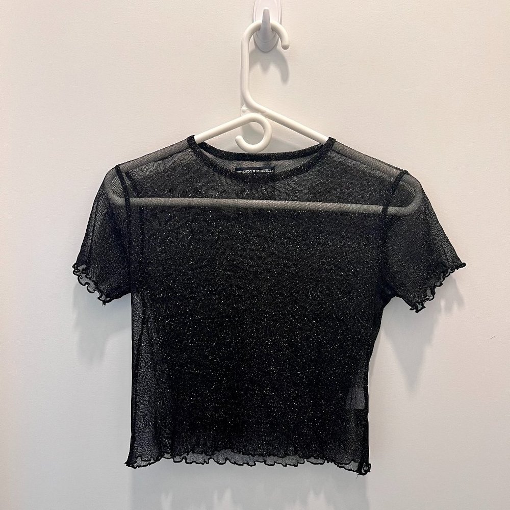 Brandy Melville Glitter Mesh Lettuce Hem Top
